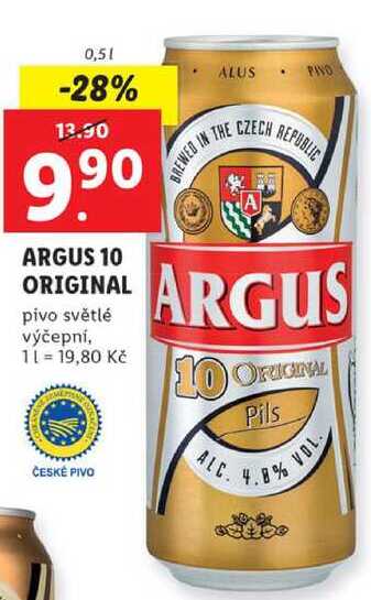 ARGUS 10 ORIGINAL pivo světlé výčepní, 0,5 l