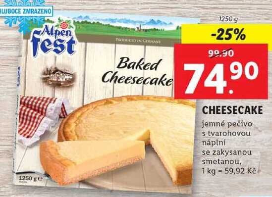 CHEESECAKE jemné pečivo s tvarohovou náplni se zakysanou smetanou, 1250 g