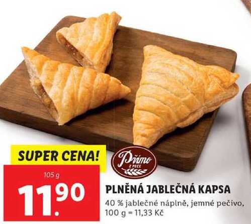PLNĚNÁ JABLEČNÁ KAPSA 40 % jablečné náplně, jemné pečivo, 105 g