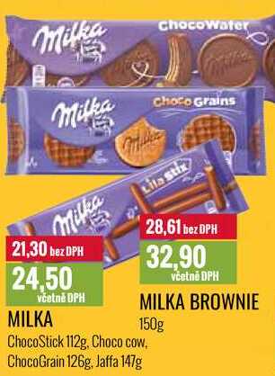 MILKA BROWNIE MILKA 150g ChocoStick 112g. Choco cow, ChocoGrain 126g, laffa 147g / MIlka Brown 150 g