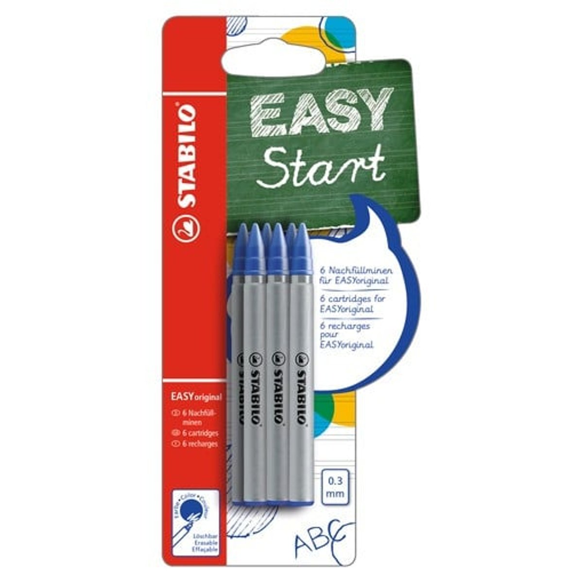 STABILO® EASYoriginal Refill náhradní náplně – fine – 6 ks balení – modrý, zmizíkovatelný inkoust