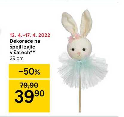 Dekorace na špejli zajíc v šatech