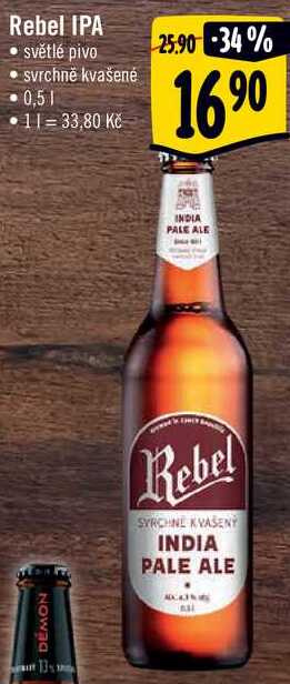 Rebel IPA světlé pivo svrchně kvašené, 0,5 l