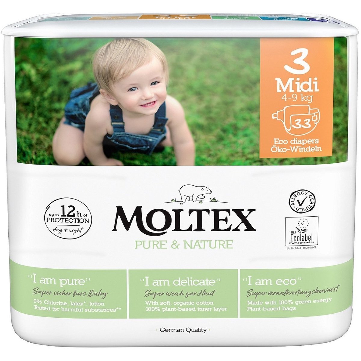 Moltex Pure & Nature EKO Jednorázové dětské plenky midi 4–9 kg (velikost 3)
