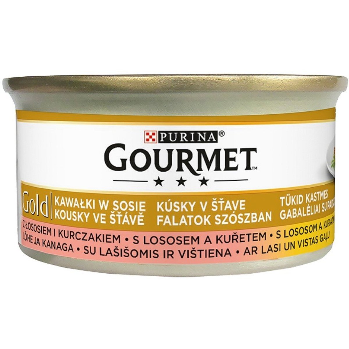Gourmet Gold Kousky ve šťávě s lososem a kuřetem pro kočky