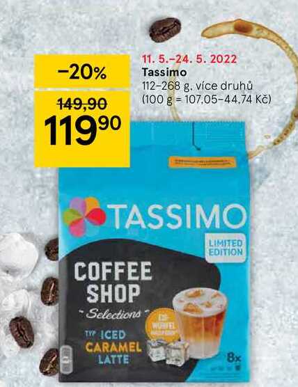 Tassimo 112-268 g. více druhů (100 g = 107.05-44.74 Kč) 149,90 11990 TASSIMO LIMITED EDITION COFFEE SHOP - Selections TYP ICED CARAMEL LATTE WETE 8x 