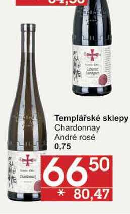 Templářské sklepy Chardonnay, 0,75 l