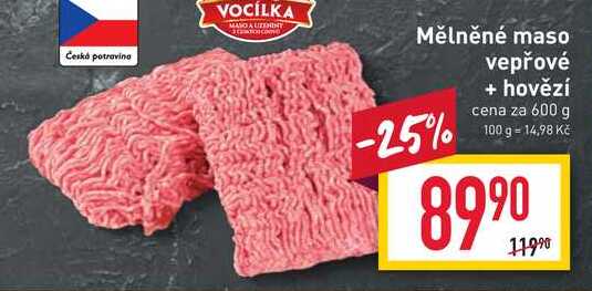 Mělněné maso vepřové + hovězí cena za 600 g