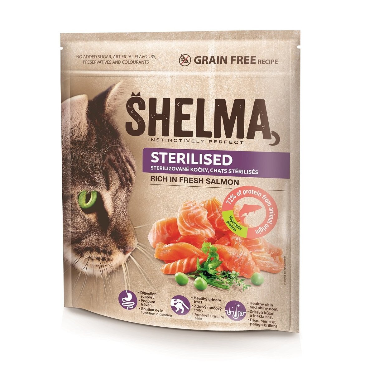 Shelma Bezobilné STERILE granule s čerstvým lososem pro dospělé kočky