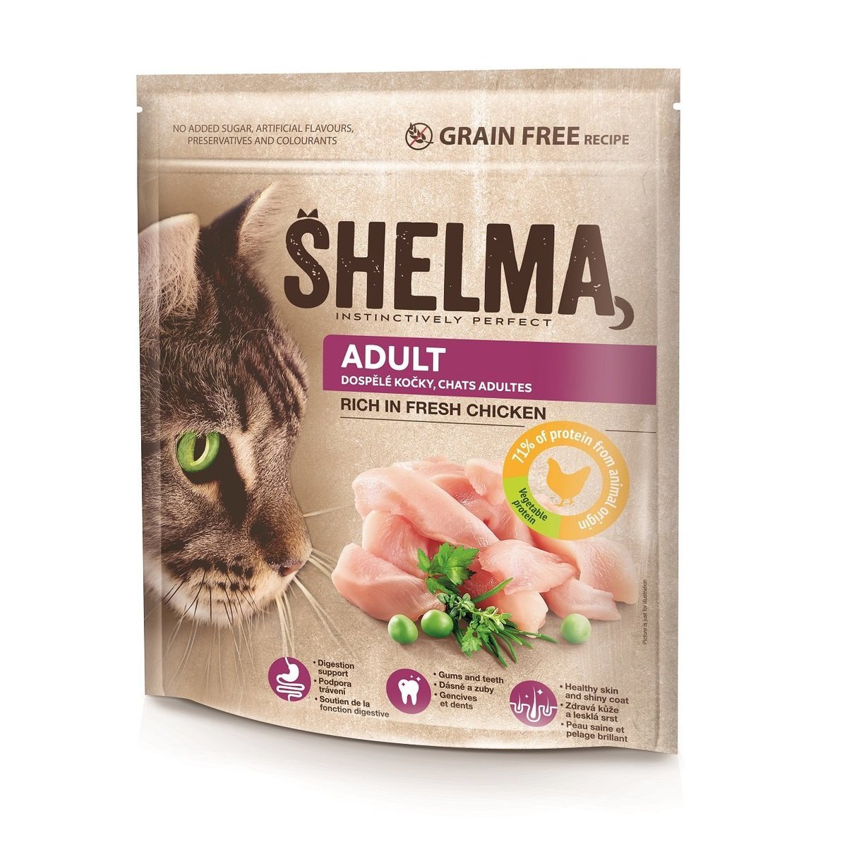 Shelma Bezobilné ADULT granule s čerstvým kuřecím masem pro dospělé kočky