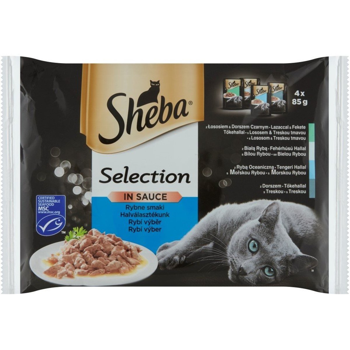 Sheba Selection kapsičky pro kočky – rybí výběr v omáčce 4×85g