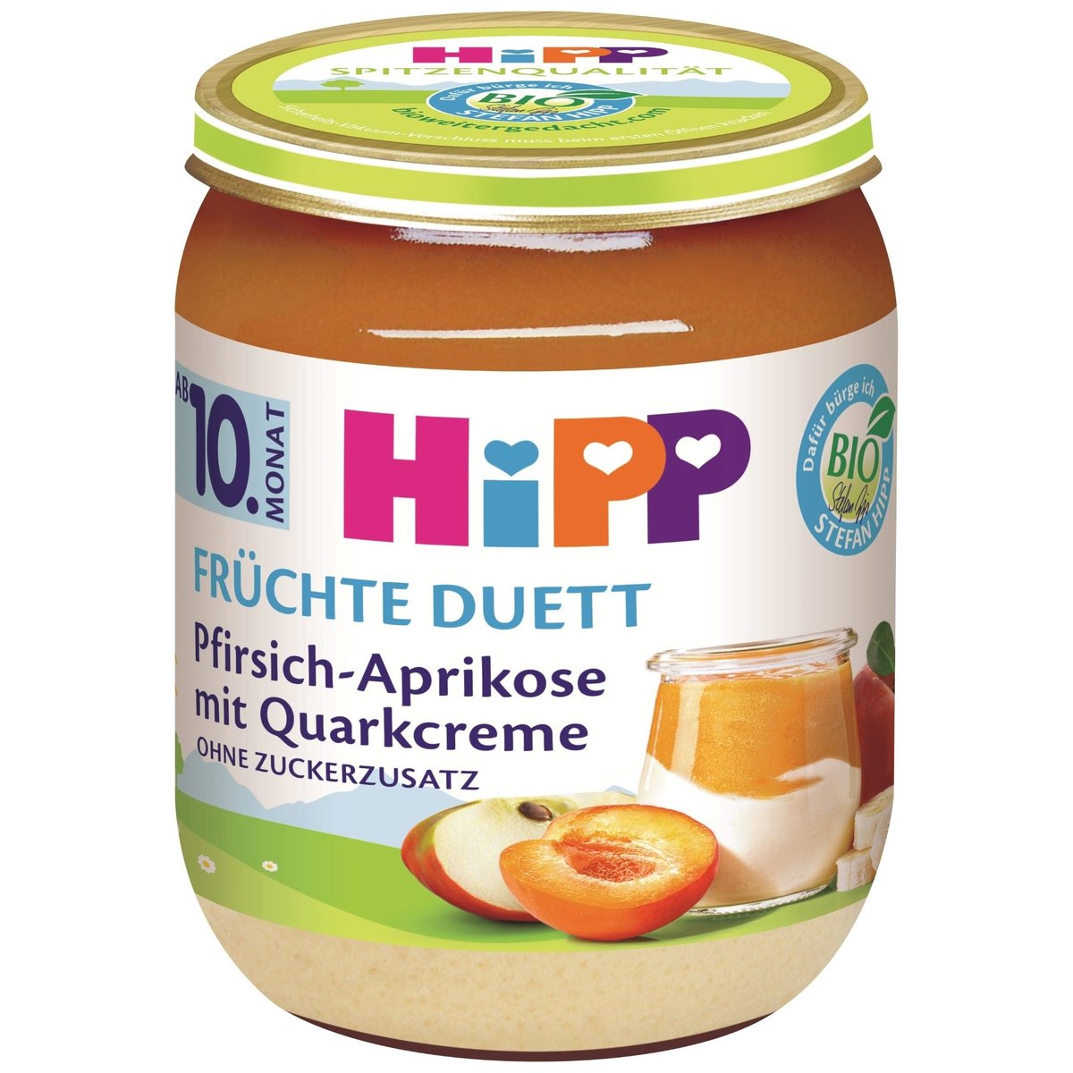 HiPP BIO Ovocný duet broskev, meruňka  a tvarohový krémem
