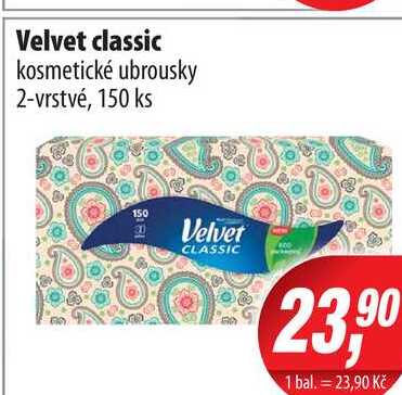 Velvet classic kosmetické ubrousky 2-vrstvé, 150 ks 