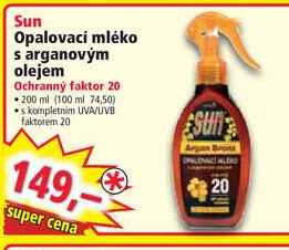 Sun Opalovací mléko s arganovým olejem Ochranný faktor 20 200 ml
