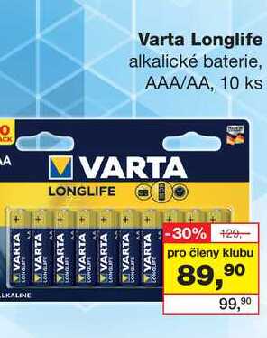 Varta Longlife alkalické baterie, AAA/AA, 10 ks 