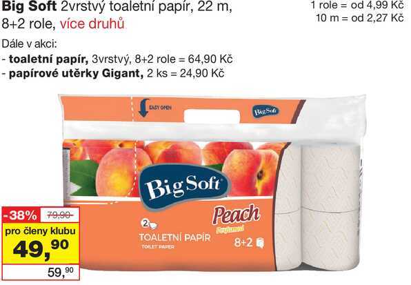 Big Soft 2vrstvý toaletní papír, 22 m, 8+2 role