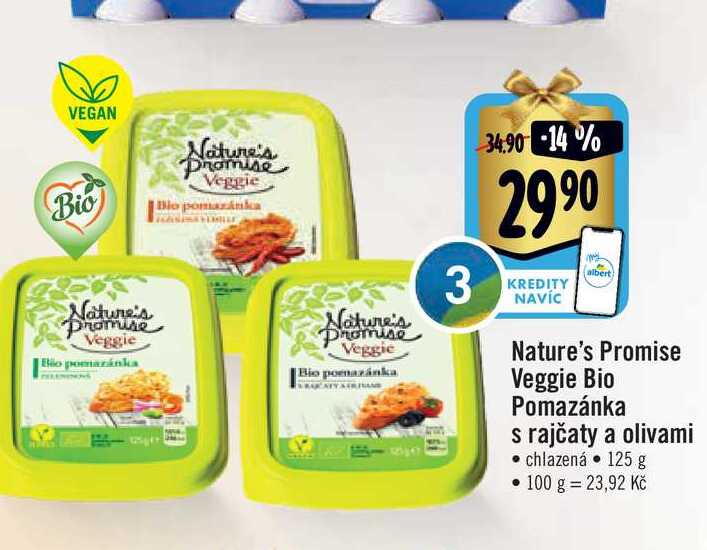  Nature's Promise Veggie Bio Pomazánka s rajčaty a olivami • chlazená • 125 g 