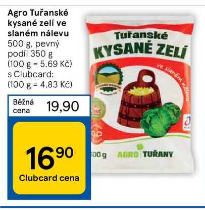 Agro Tuřany Tuřanské kysané zelí ve slaném nálevu 500 g