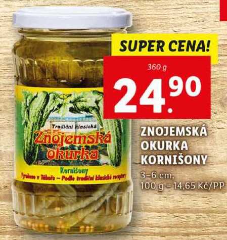 ZNOJEMSKÁ OKURKA KORNIŠONY 3-6 cm, 360 g