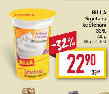 BILLA Smetana ke šlehání 33% 200 g v akci