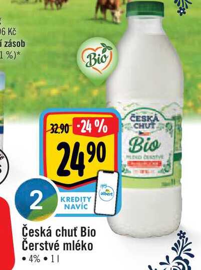   Česká chuť Bio Čerstvé mléko 4%  1 l v akci