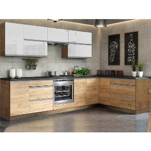 Rohová kuchyně Brick light pravý roh 300x182 cm(bílá lesk/craft)