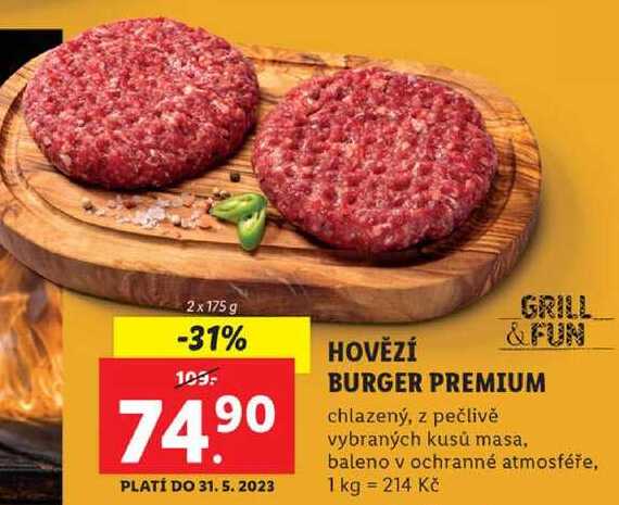 HOVĚZÍ BURGER PREMIUM, 2x 175 g