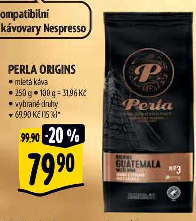 PERLA ORIGINS mletá káva, 250 g  v akci