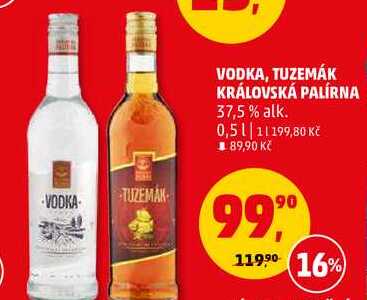 VODKA, TUZEMÁK KRÁLOVSKÁ PALÍRNA 37,5% alk., 0,5 l