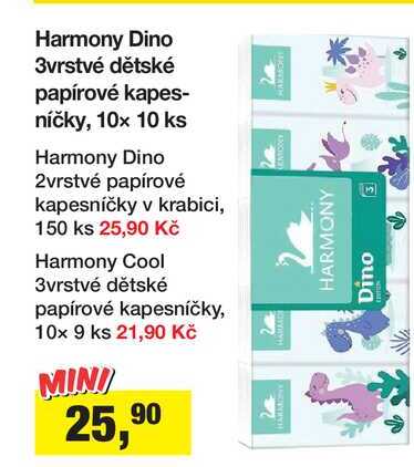 Harmony Dino 3vrstvé dětské papírové kapesníčky, 10x 10 ks 