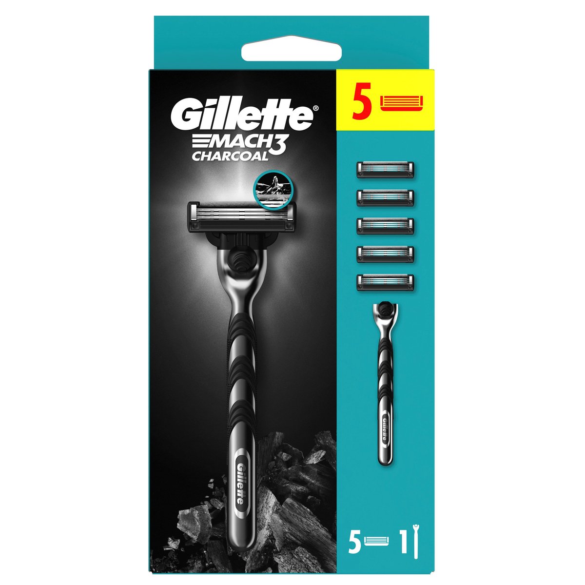 Gillette Mach3 Charcoal Pánský holicí strojek + 5 holicích hlavic