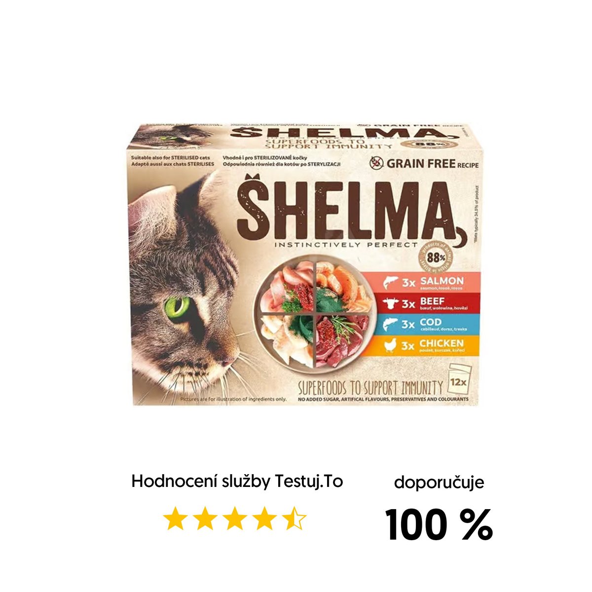 Shelma Bezobilné dušené filetky výběr z masa a ryb pro kočky 12×85 g