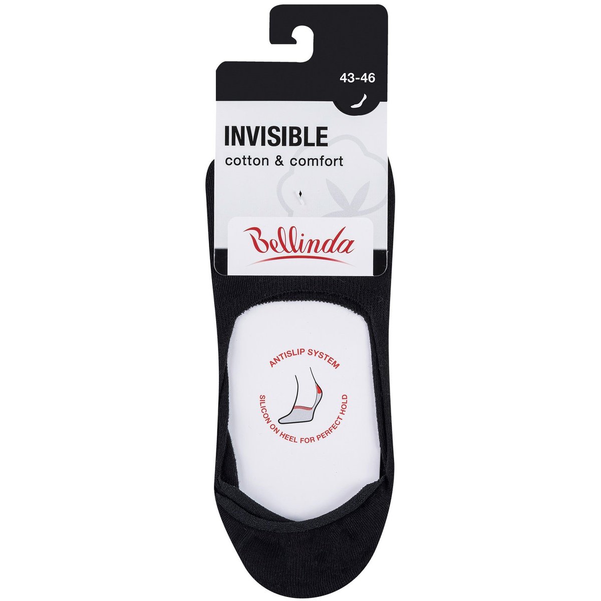 Bellinda Nízké bavlněné ponožky neviditelné v botě, černé, vel. 43–46
