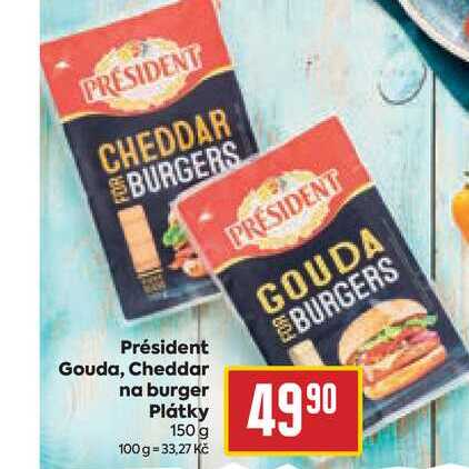 Président Gouda, Cheddar na burger Plátky 150 g