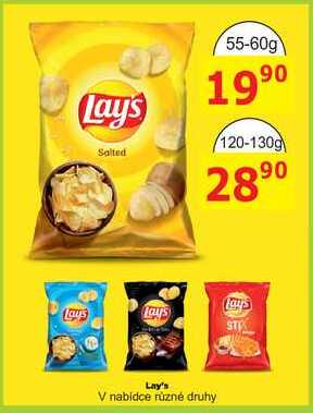 Lay's chips 130g, vybrané druhy