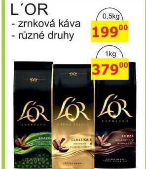 L'OR - zrnková káva - různé druhy 0,5kg v akci