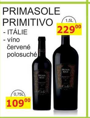 PRIMASOLE PRIMITIVO - ITÁLIE - víno červené polosuché 1,5L