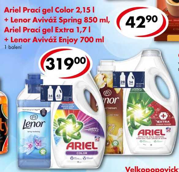 Ariel Prací gel Color 2,15 l + Lenor Aviváž Spring 850 ml, Ariel Prací gel Extra 1,7 l + Lenor Aviváž Enjoy 700 ml  