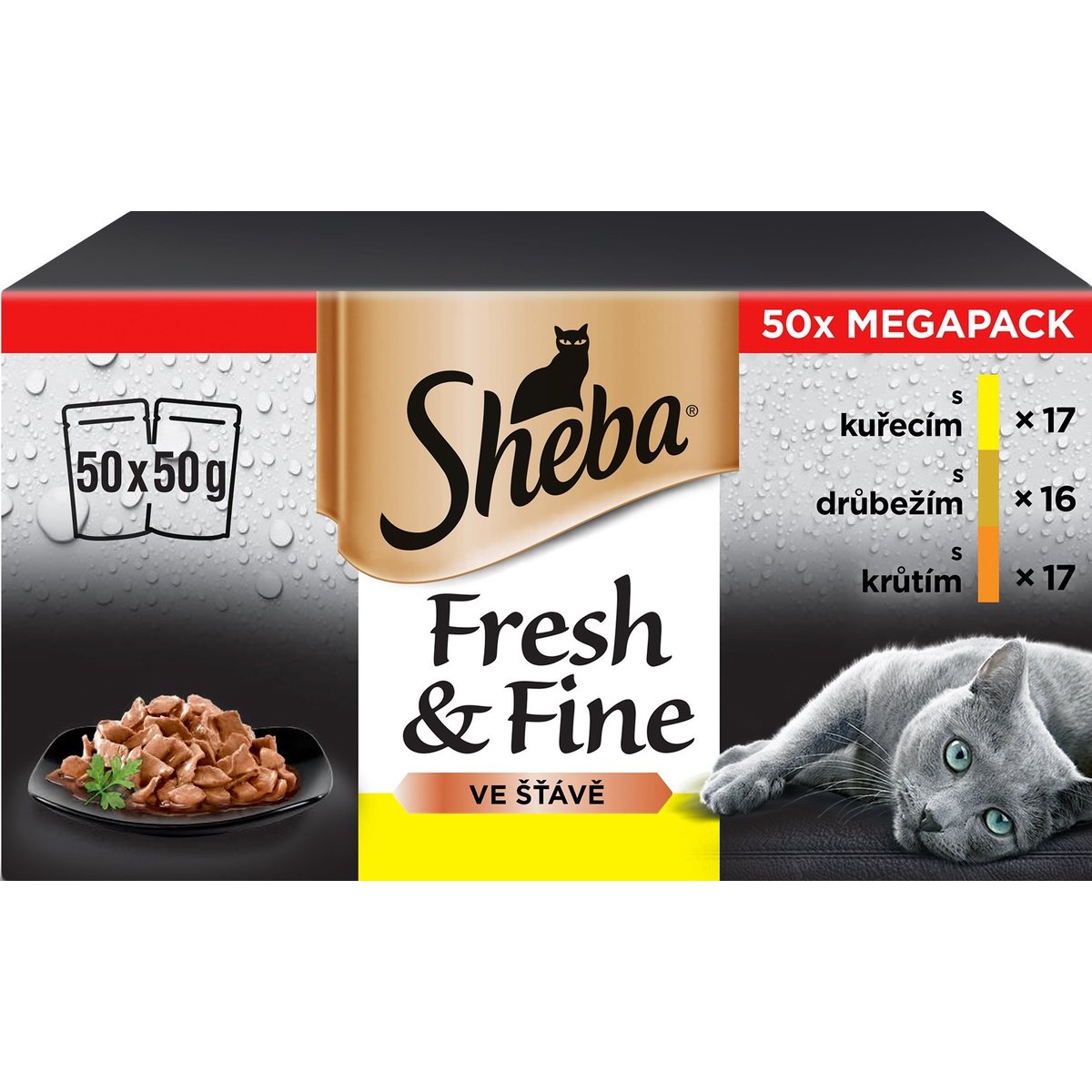 Sheba Fresh & Fine Kapsičky pro dospělé kočky mixovaný výběr ve šťávě 50×50 g