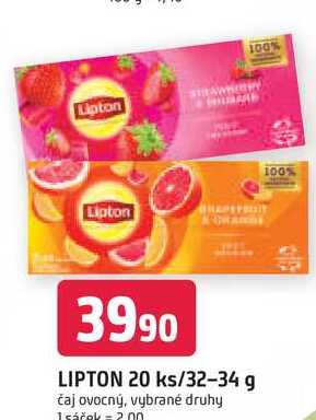 Lipton ovocný čaj, vybrané druhy 20 sáčků 34g