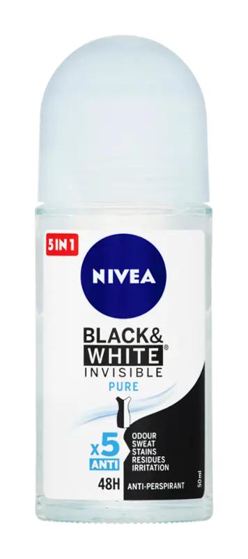 NIVEA Antiperspirant roll-on Black & White Invisible Pure, 50 ml
