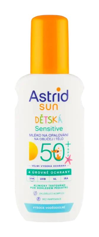 Astrid Dětské mléko na opalování ve spreji Sensitive SPF50+, 150 ml