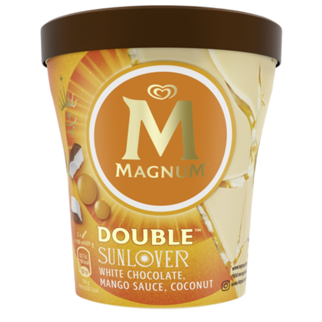 Magnum Double Sunlover White Chocolate & Mango Sauce & Coconut zmrzlina v kelímku