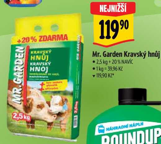 Mr. Garden Kravský hnůj, 2,5 kg +20% NAVÍC 