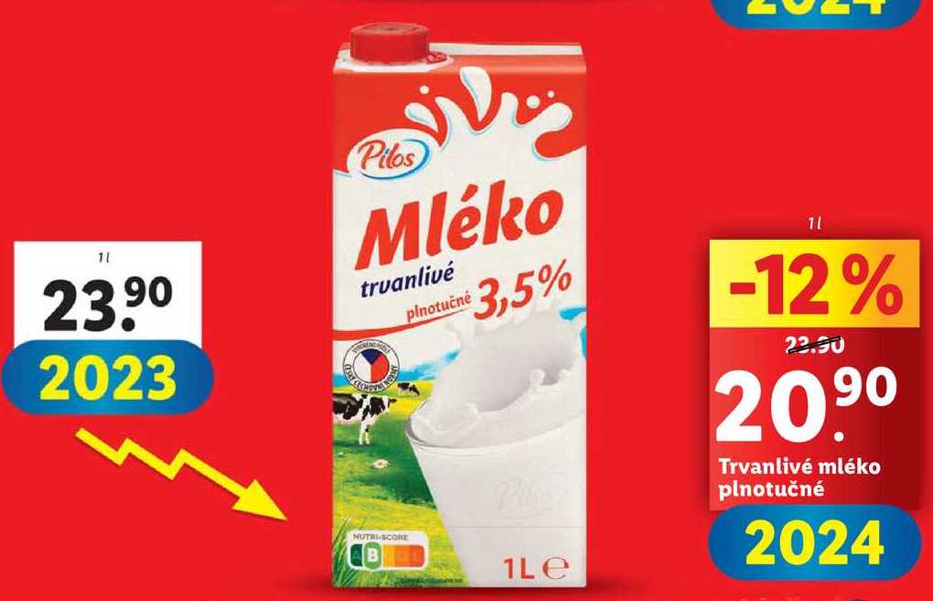 Trvanlivé mléko plnotučné, 1 l