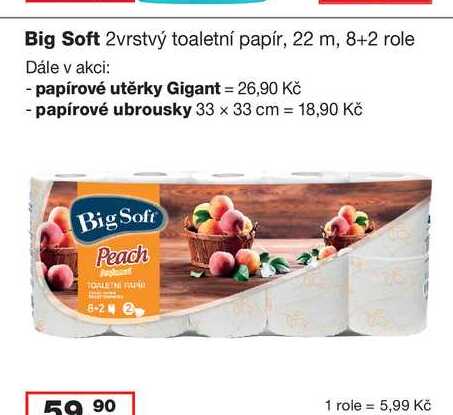 Big Soft 2-vrstvý toaletní papír, 22 m, 8+2 role 