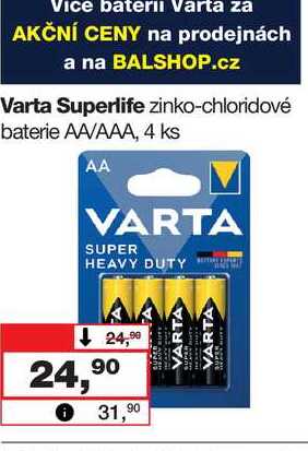 Varta Superlife zinko-chloridové baterie AA/AAA, 4 ks