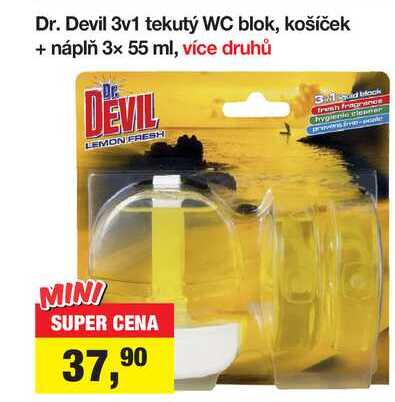 Dr. Devil 3v1 tekutý WC blok, košíček + náplň 3x 55 ml, více druhů 