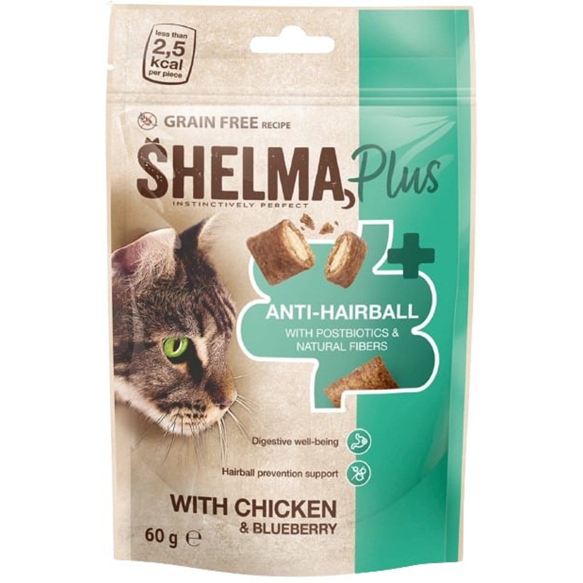 Shelma Anti-hairball bezobilné polštářky pro kočku kuře a borůvky