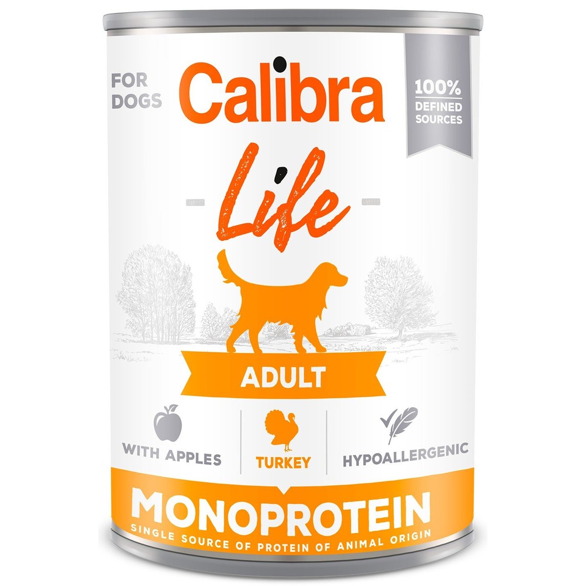 Calibra Dog Life konzerva pro dospělé psy s krůtím a jablky